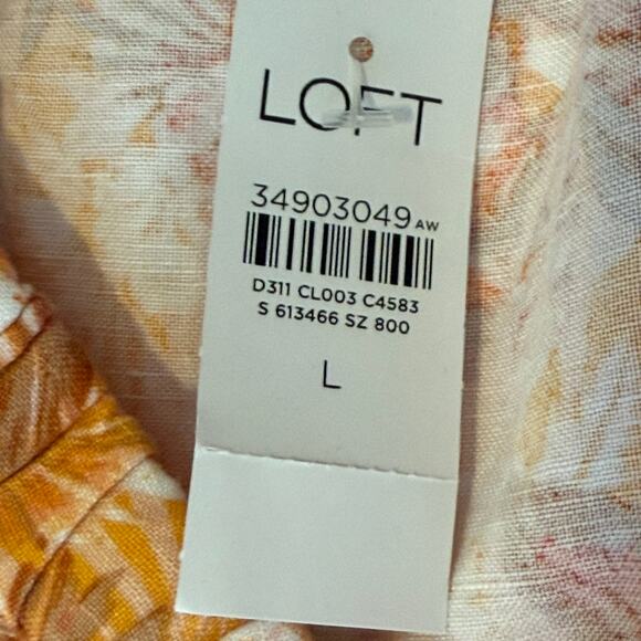 LOFT Linen One Shoulder Top Large NWT Floral Puff Sleeve Blouse Coastal Vacay - Picture 6 of 7